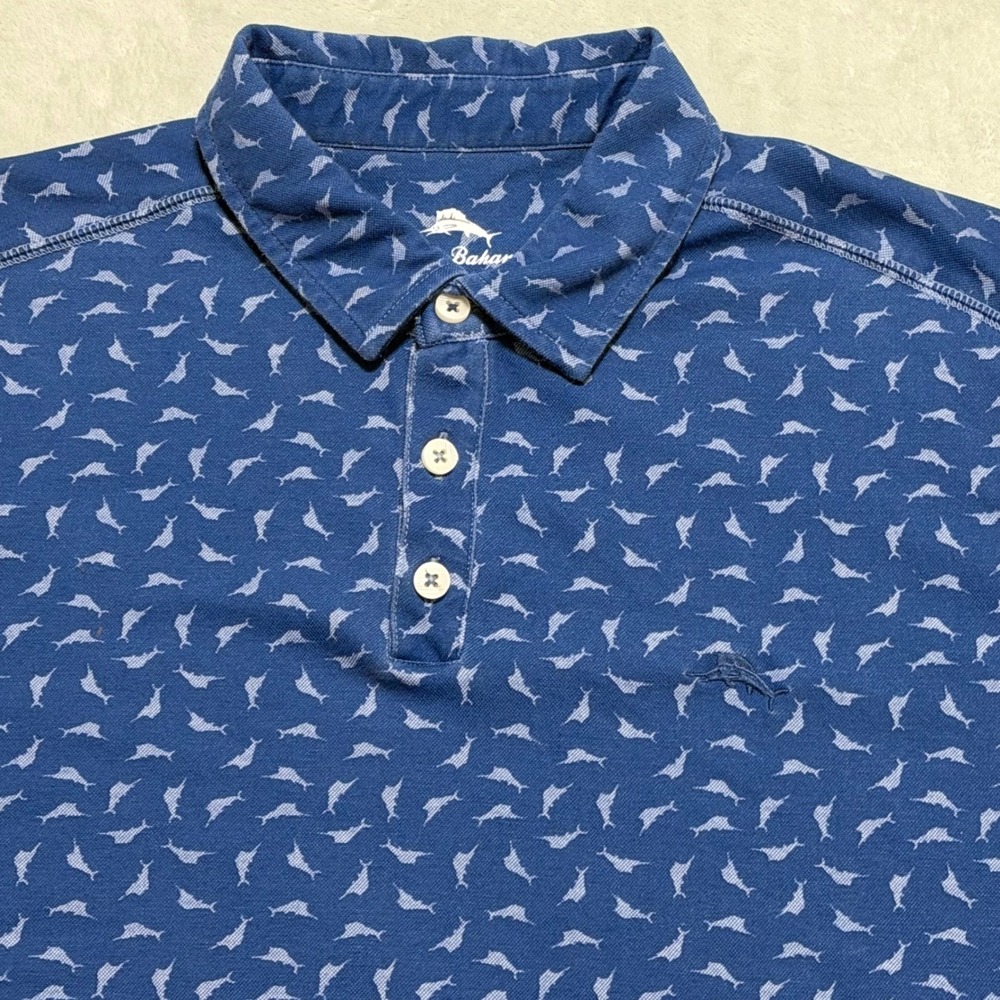 Tommy Bahama Polo Mens Large Blue Fish All Over Print Supima Cotton Short Sleeve - Picture 3 of 10